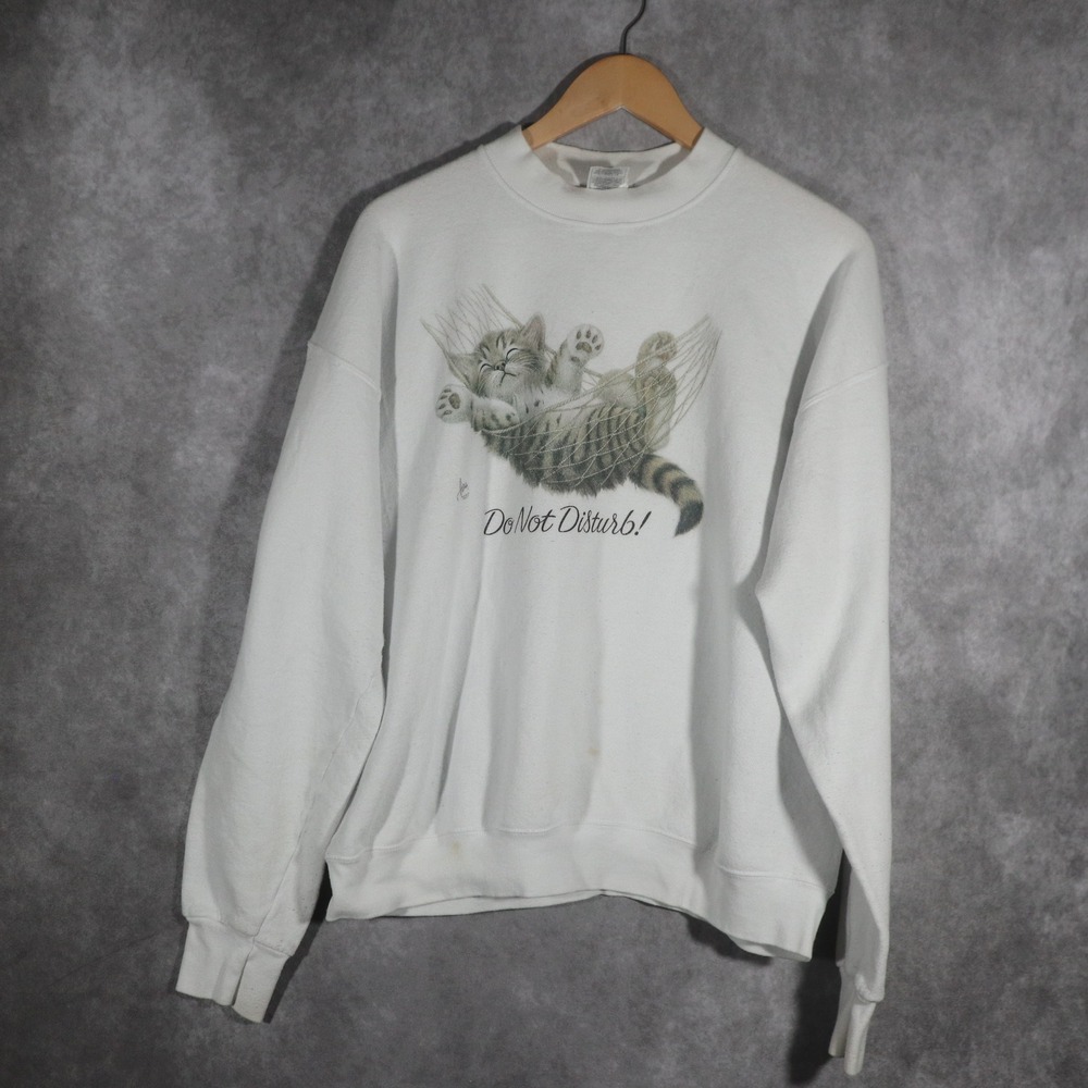 Vintage 90s Fruit of the Loom Do Not Disturb Kitten Sweatshirt XL